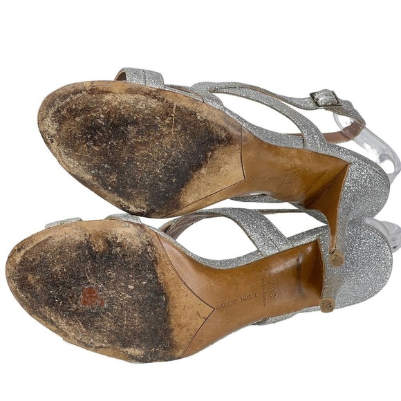 Tabitha Simmons Glitter Metallic Silver Stiletto Strappy Heel Prom Wedding 8.5 - Picture 7 of 11